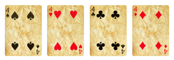 一套四张扑克牌-孤立在白色上图片下载