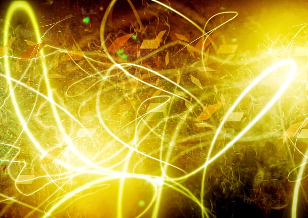 三维抽象的金色光线插画与科学技术的概念图片下载