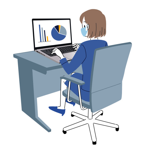 一名女性雇员在个人电脑上工作的插图图片下载