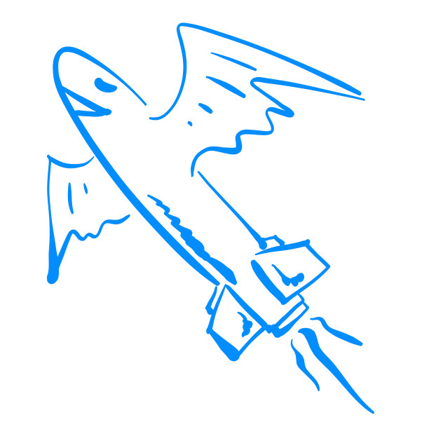 一个快乐的蓝色导弹在天空中飞行的插图向量图片下载