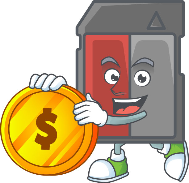 一个优雅的记忆卡吉祥物与金币图片下载