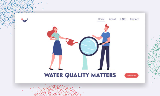 地下水或承压水测试登陆页模板。从喷壶中倒纯净水的女性角色图片下载