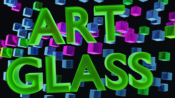 文字“艺术玻璃”与玻璃制成的字母。3 d渲染。图片下载
