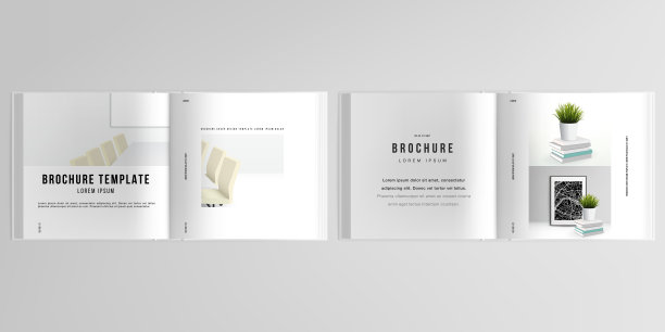 三维逼真的矢量布局的封面模型设计模板为双折正方形小册子，封面设计，书籍设计，杂志，小册子封面。家庭办公室概念，学习或自由职业，在家工作。图片下载