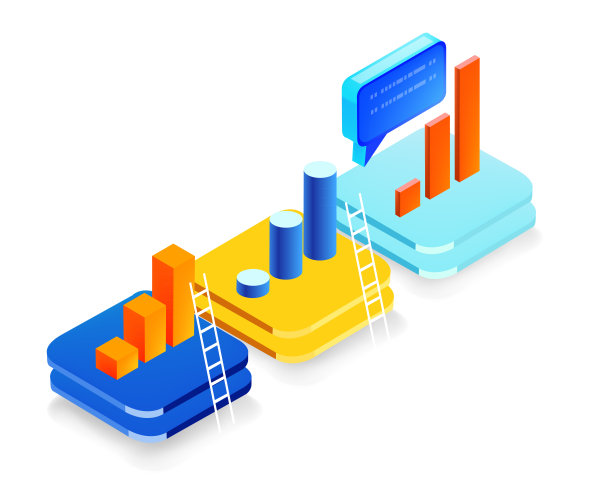 平台的三维等距图与增长图表和成功的酒吧和梯子。业务图标,背景。图片下载