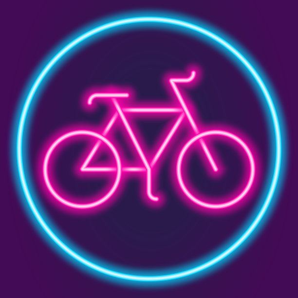 霓虹标志的粉色自行车。矢量图图片下载