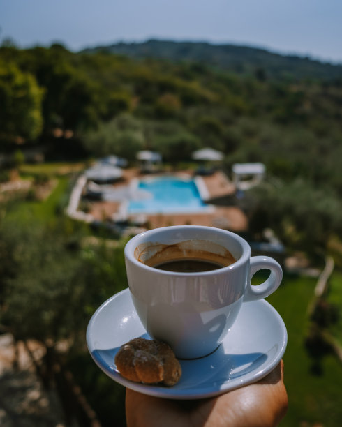 豪华乡村别墅与游泳池在意大利，夫妇度假在豪华别墅在意大利图片下载