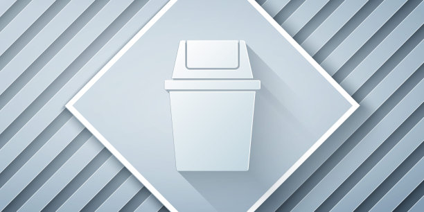 剪纸垃圾桶图标孤立在灰色背景。垃圾桶的迹象。回收篮图标。办公室垃圾图标。纸艺术风格。向量图片下载