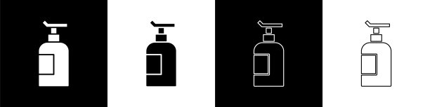 设置霜或乳液化妆品管图标隔离在黑白背景上。女性身体护理产品。向量图片下载