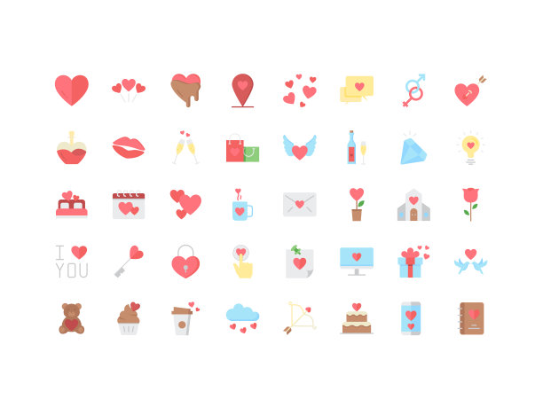 情人节平面图标，256x256像素，爱，心图片下载