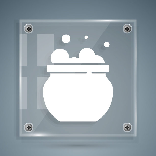 白色女巫坩埚图标孤立在灰色背景。快乐的万圣节派对。方形玻璃面板。向量图片下载