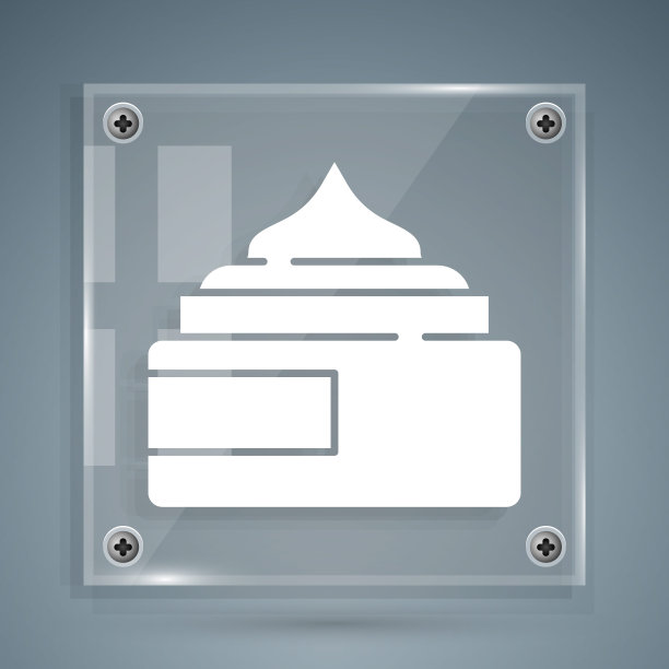 白色霜或乳液化妆品管图标孤立在灰色背景。女性身体护理产品。方形玻璃面板。向量图片下载