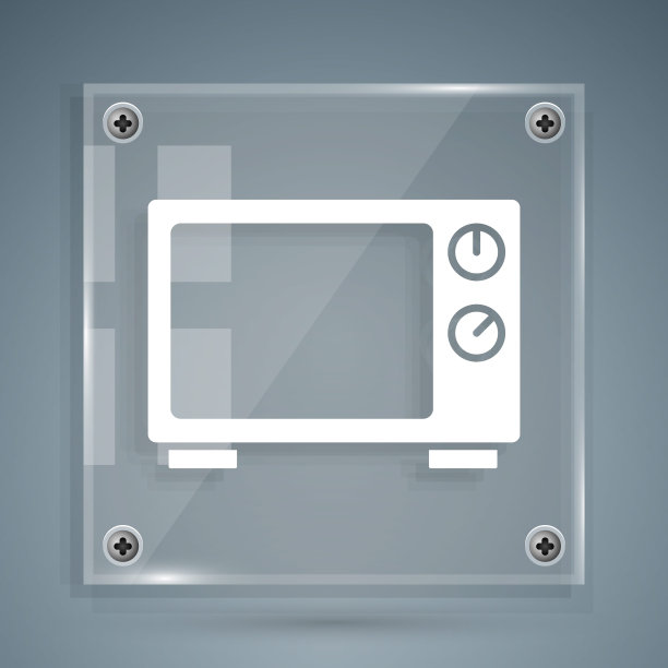 白色微波炉图标孤立在灰色背景。家用电器图标。方形玻璃面板。向量图片下载