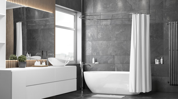 空白白色打开浴帘模型，半转的视图图片下载