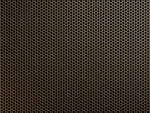 黄铜金属格栅背景。多孔铜金属图片下载