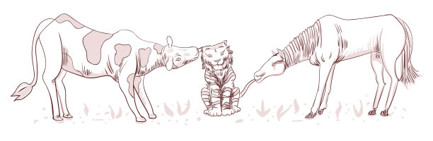 牛，老虎，马矢量插图图片下载