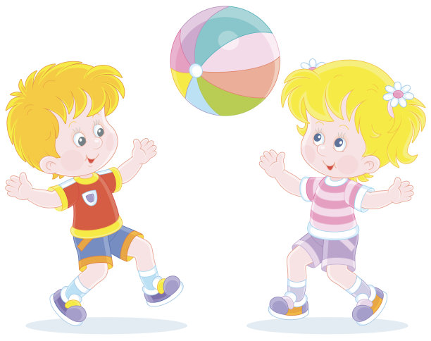 快乐的小朋友们玩着五颜六色的大球图片下载