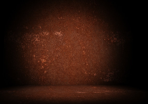 金属墙和地板覆盖着沉重的锈创造完美的红色背景图像3d渲染图片下载