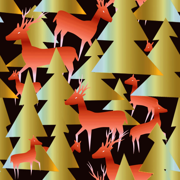 鹿在森林无缝模式，模板。图片下载