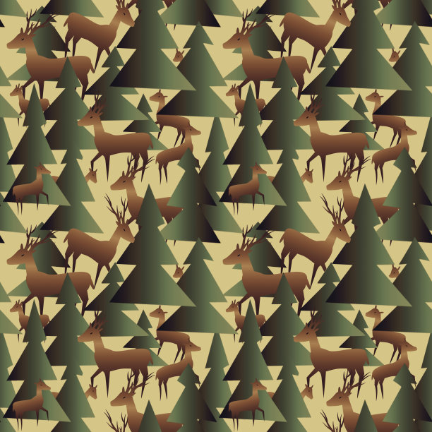 鹿在森林无缝模式，模板。图片下载