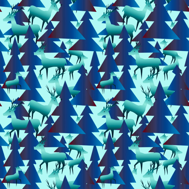 鹿在森林无缝模式，模板。图片下载