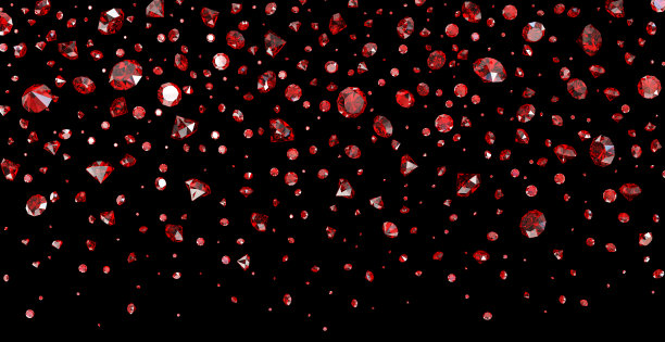 在黑色的背景上落下许多红色的红宝石。包括剪切路径。图片下载