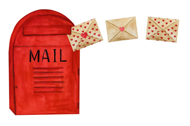 美丽的邮筒水彩画。特写镜头图片下载