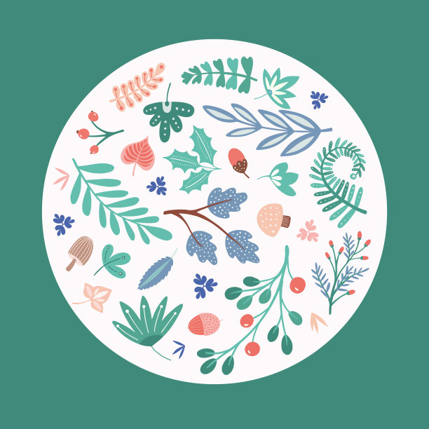 秋林落叶插图和画框。可爱的季节性装饰卡片与秋天自然森林图标，向量设计。图片下载