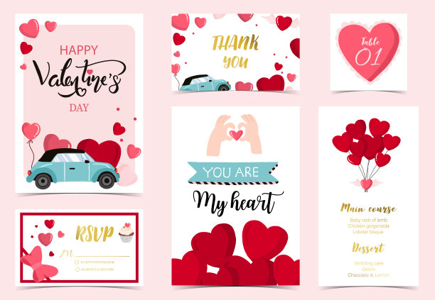 情人节背景的社交媒体与心，蛋糕和汽车图片下载