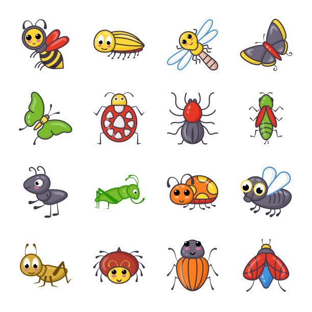 飞行昆虫种类扁平图标图片下载