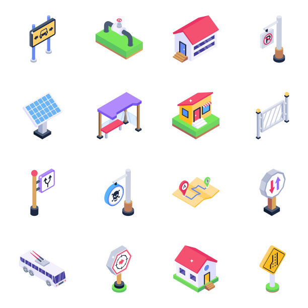 包的家庭结构和旗帜等距图标图片下载