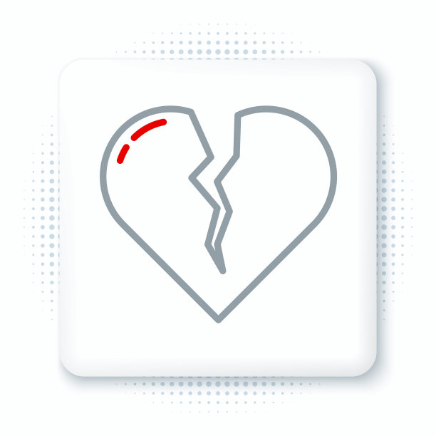 线破碎的心或离婚图标孤立在白色背景。爱的象征。情人节。色彩斑斓的轮廓的概念。向量图片下载