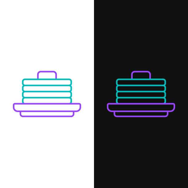 线堆叠的煎饼图标孤立在白色和黑色的背景。用糖浆和樱桃烘焙。早餐的概念。色彩斑斓的轮廓的概念。向量图片下载