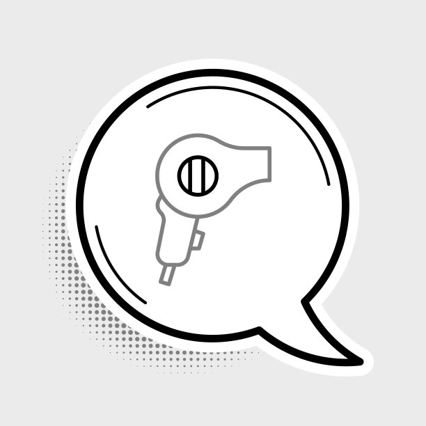 线条吹风机图标孤立在灰色背景。吹风机的迹象。头发干燥的象征。吹热空气。色彩斑斓的轮廓的概念。向量图片下载