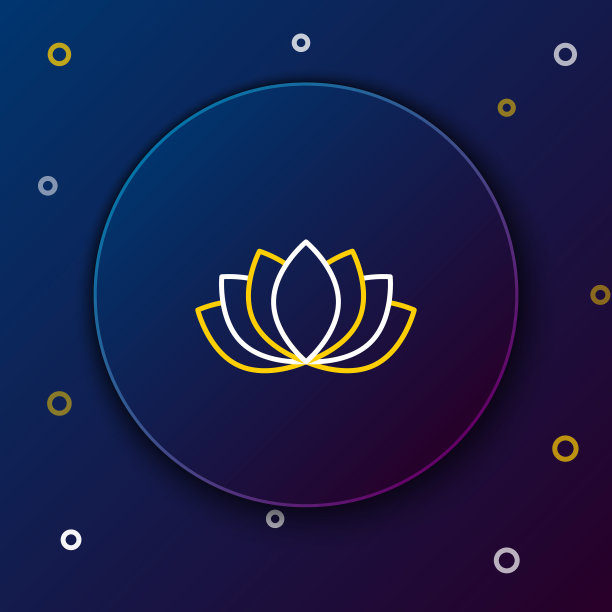 线莲花花图标孤立在蓝色背景。色彩斑斓的轮廓的概念。向量图片下载