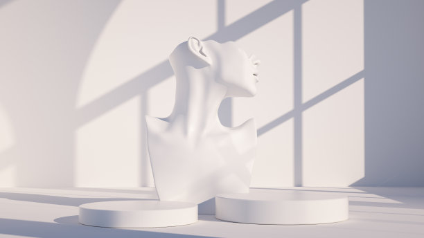 人体耳环珠宝项链展示架。女性半身像模型和讲台。珠宝展示白色背景。3 d渲染。图片下载