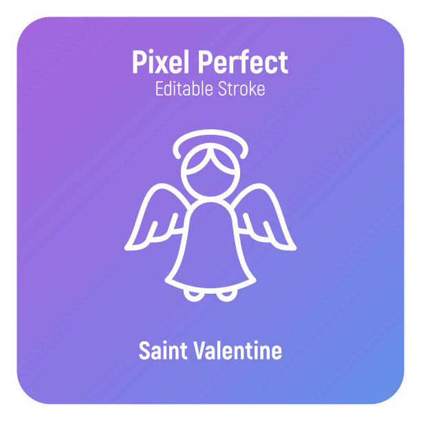 圣瓦伦丁，长着翅膀的天使。细线图标。像素完美，可编辑的笔画。矢量插图。图片下载
