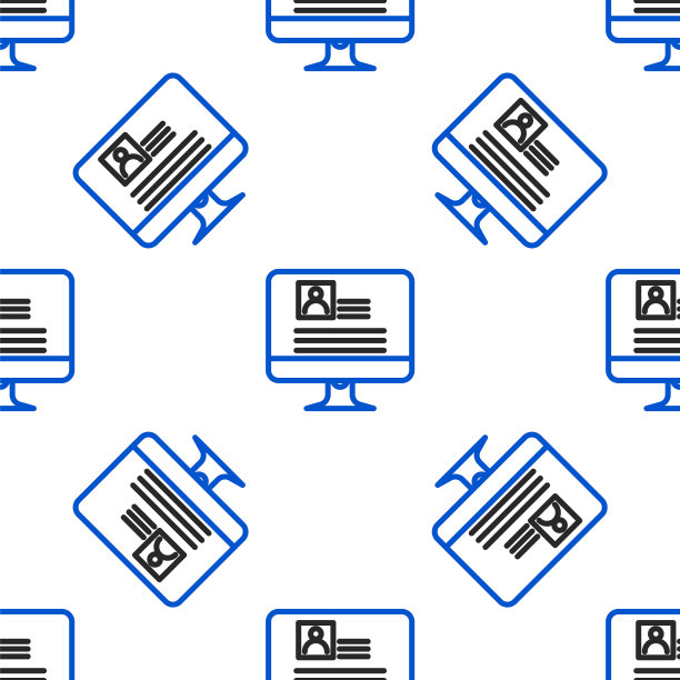 线条电脑显示器与简历图标隔离无缝模式的白色背景。简历的应用程序。寻找专业人员。分析人员的简历。色彩斑斓的轮廓的概念。向量图片下载