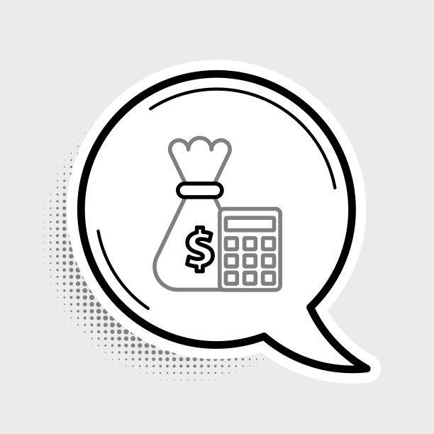 线计算器与钱袋图标孤立在灰色背景。会计的迹象。计算金融的象征。色彩斑斓的轮廓的概念。向量图片下载