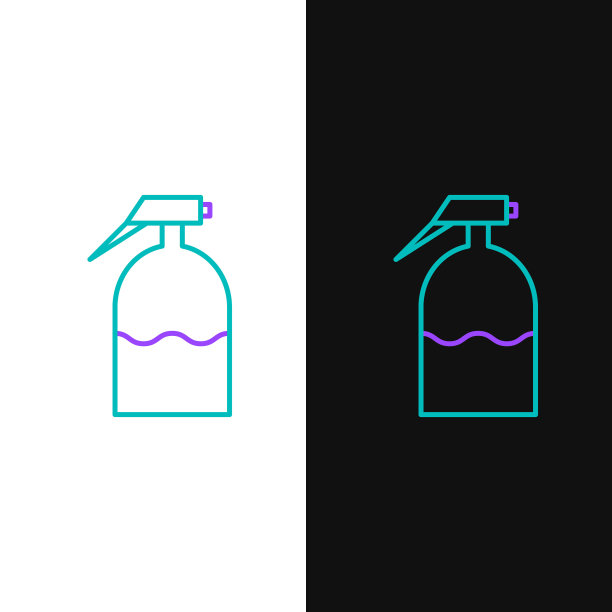Line花园喷雾器用于水，肥料，化学图标隔离在白色和黑色背景上。彩色轮廓概念。向量图片下载