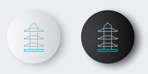 用于支持灰色背景上孤立的架空电力线图标的电力塔。高压电线杆线路。色彩斑斓的轮廓的概念。向量图片下载