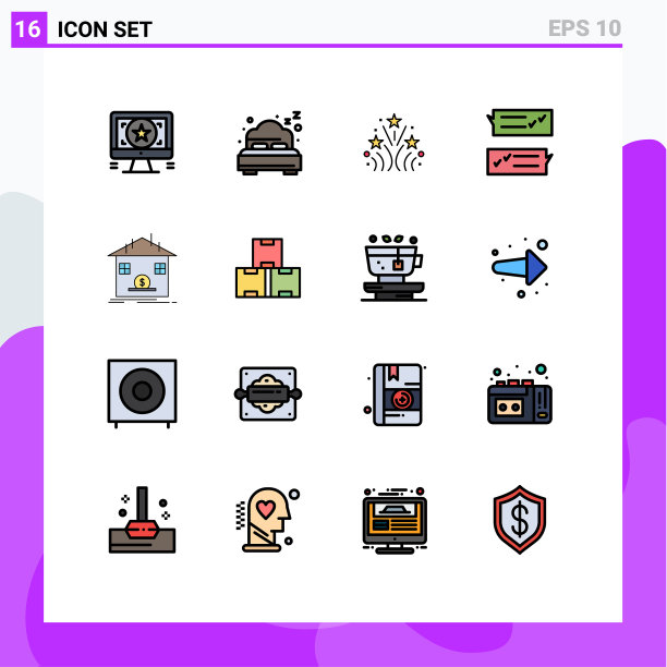 设置16商业平面彩色填充线条包图片下载