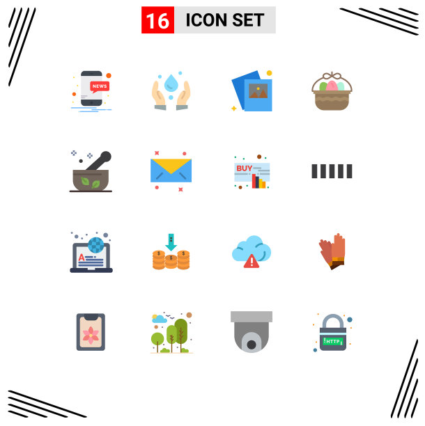 移动界面平面颜色设置16个象形图图片下载