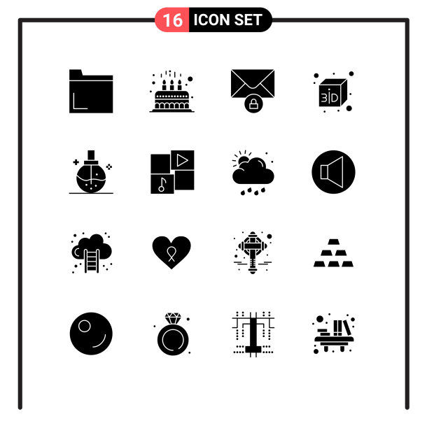 将16个实字形、符号和符号分组图片下载
