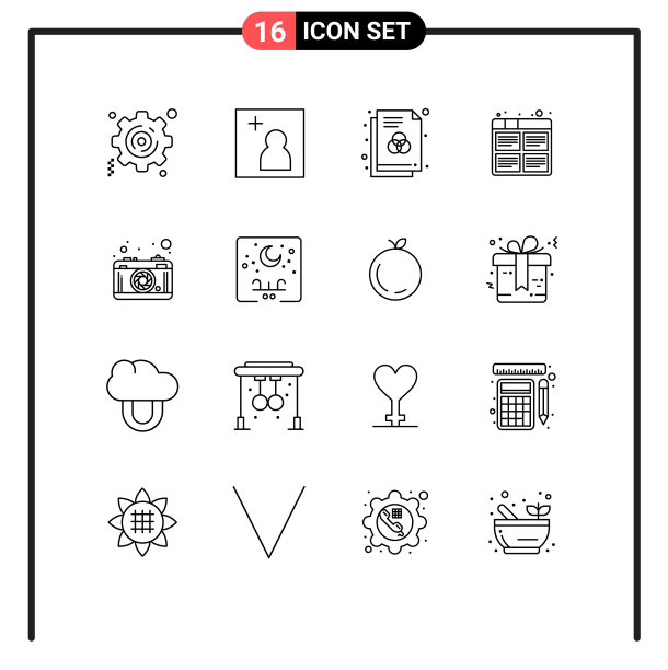 象形图设置16个简单轮廓透镜图片下载