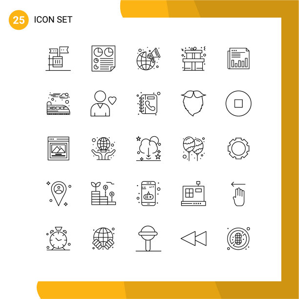 通用图标符号组25个现代线条图片下载