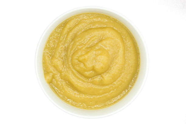 苹果酱碗顶视图孤立的白色背景图片下载