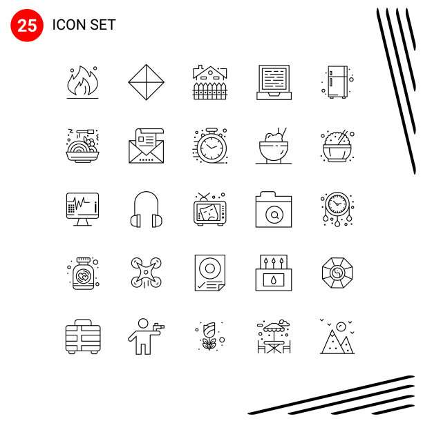 为冰箱设计设置25个商业包装线图片下载