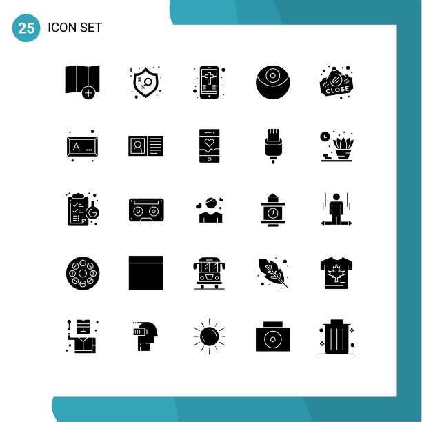 在栅格上设置25个坚实的象形文字图片下载