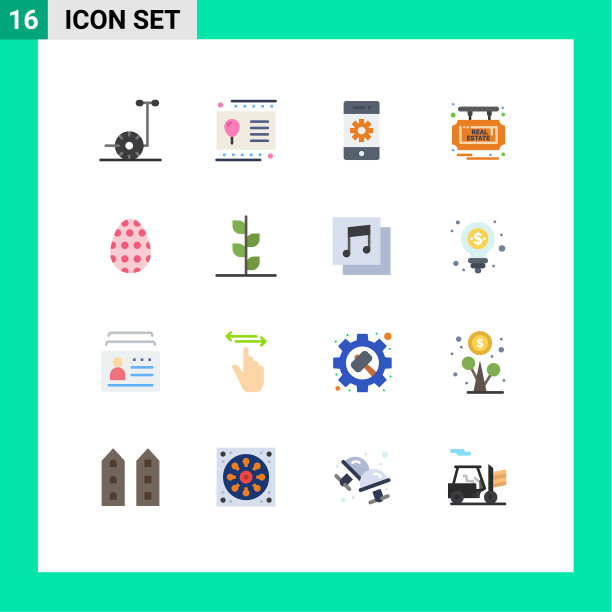 移动界面平面颜色设置16个象形图图片下载